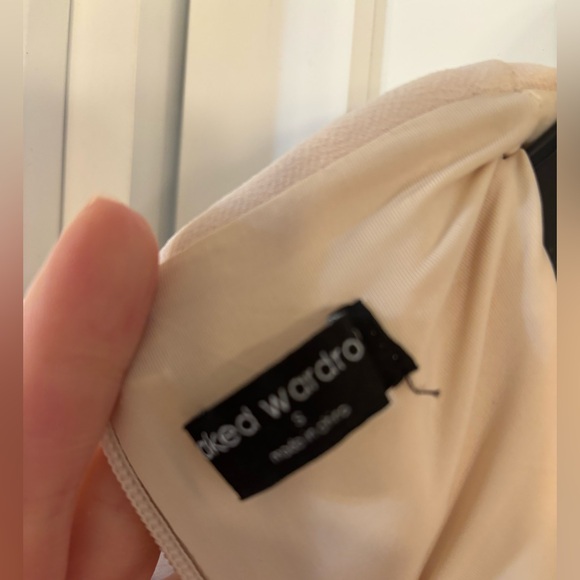 Naked Wardrobe Funnel Neck Mixed Media Maxi Dress in cream off white - Picture 6 of 8